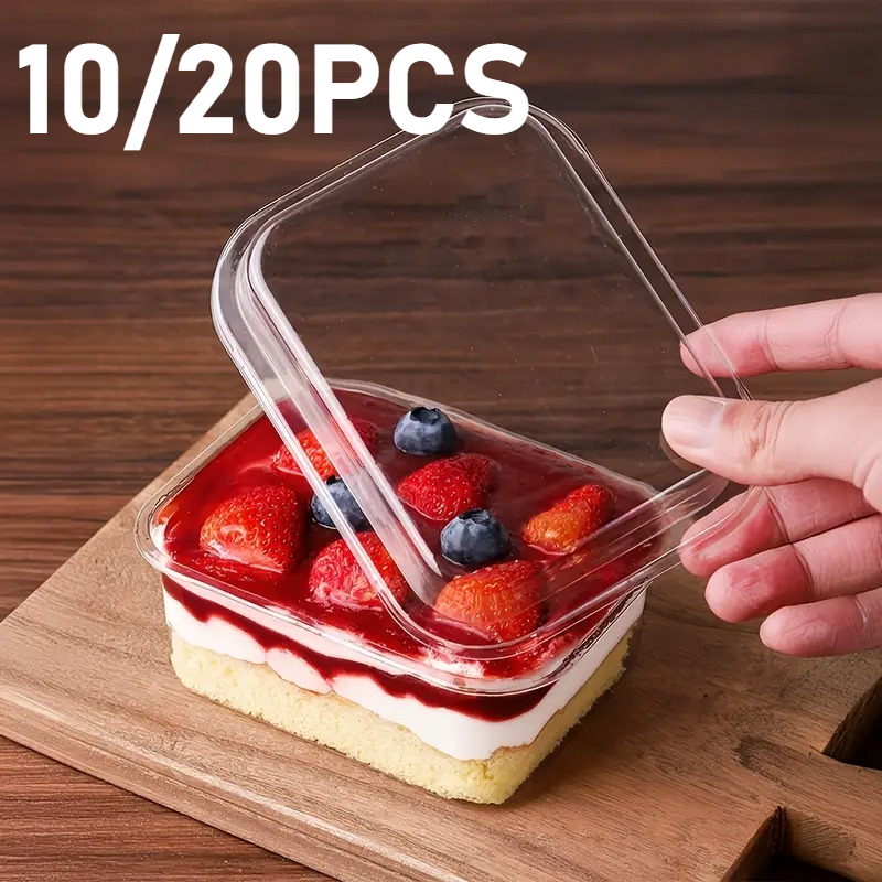 Candle Shop - 10/20 個使い捨て正方形バッグカバー透明ケーキボックスティラミス豆乳ケーキアイスクリームフルーツスナック蓋付き収納ボックス