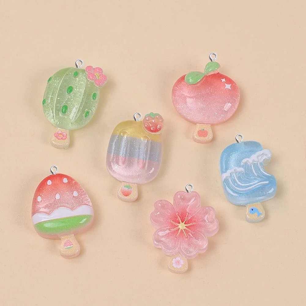 Candle Shop - 10個入り カワイイ 夏のアイスキャンディー レジンペンダント サボテン 桃の花